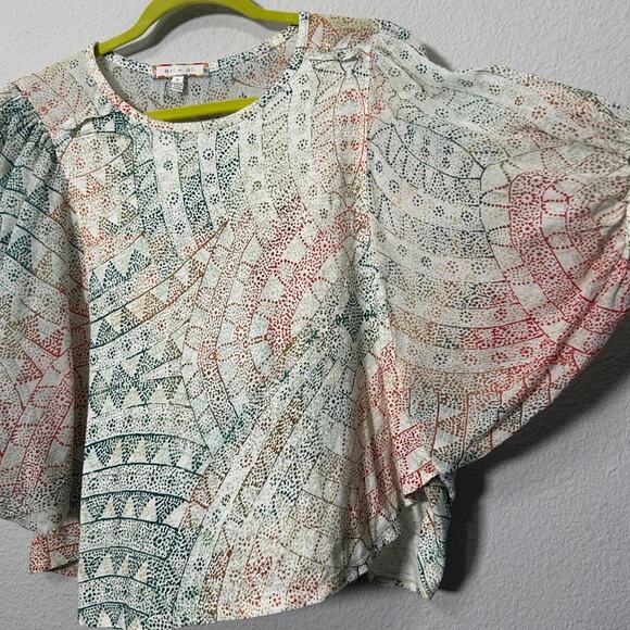 Anthropologie Eri + Ali Briony Multicolored Dolman Balloon Sleeve Top Mosaic Sm - Picture 5 of 9